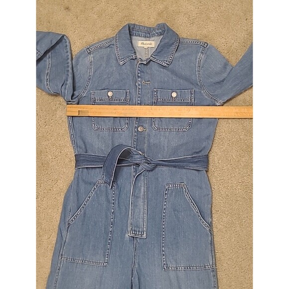 Madewell Denim Coveralls Womens M Blue Button Up LS Work Utility Boho Jumpsuit - Picture 12 of 16